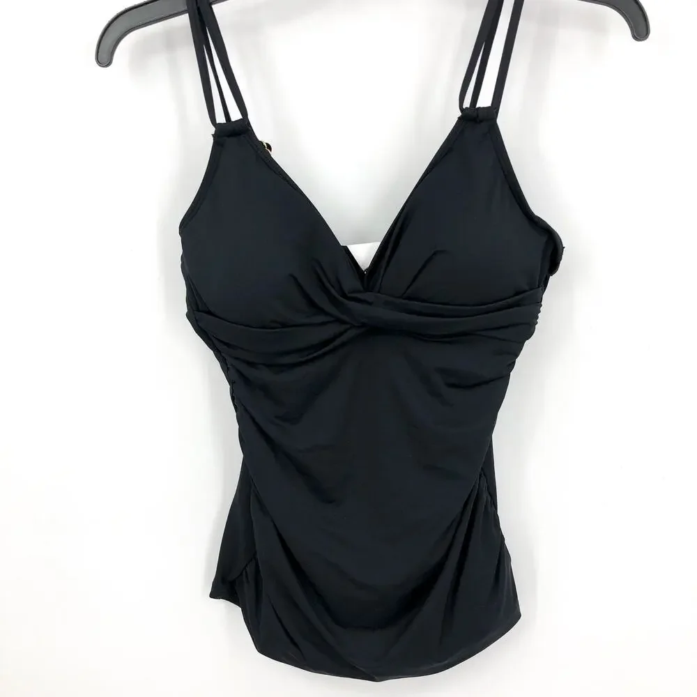 LAUREN RALPH LAUREN Double Strap Twist Tankini Top Size 4 Black Underwire NWT